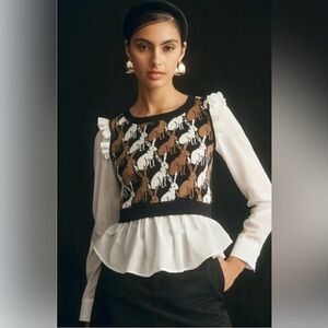 Maeve Ruffled Twofer Rabbit Print Sweater Vest